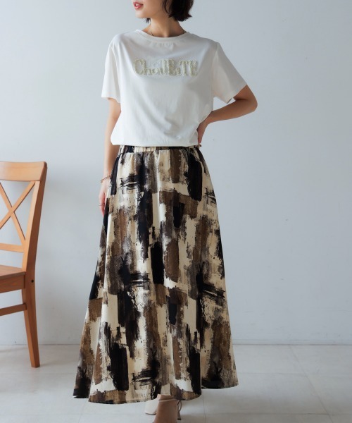 Bou Jeloud（ブージュルード）の「ペイント柄スカート（スカート・レディース・オレンジ/カーキ・38）」の6枚目の写真