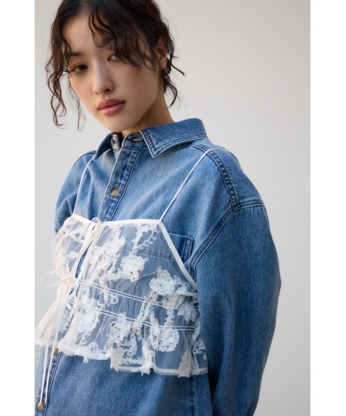 AZUL by moussy（アズールバイマウジー）の「シアーレースビスチェ（キャミソール・レディース・アイボリー/ブラック・FREE）」の3枚目の写真