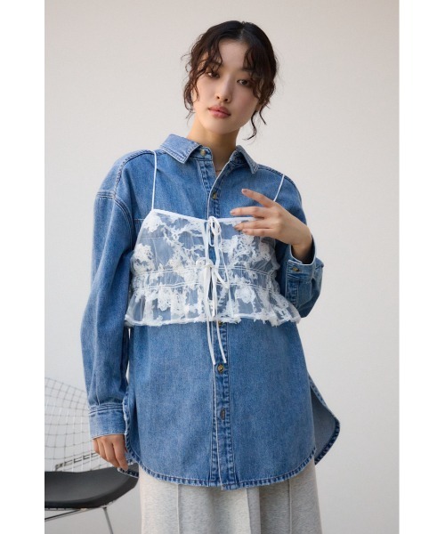AZUL by moussy（アズールバイマウジー）の「シアーレースビスチェ（キャミソール・レディース・アイボリー/ブラック・FREE）」の4枚目の写真