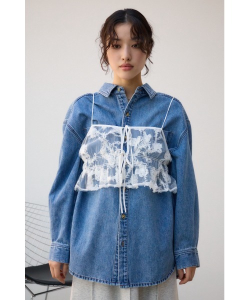 AZUL by moussy（アズールバイマウジー）の「シアーレースビスチェ（キャミソール・レディース・アイボリー/ブラック・FREE）」の6枚目の写真