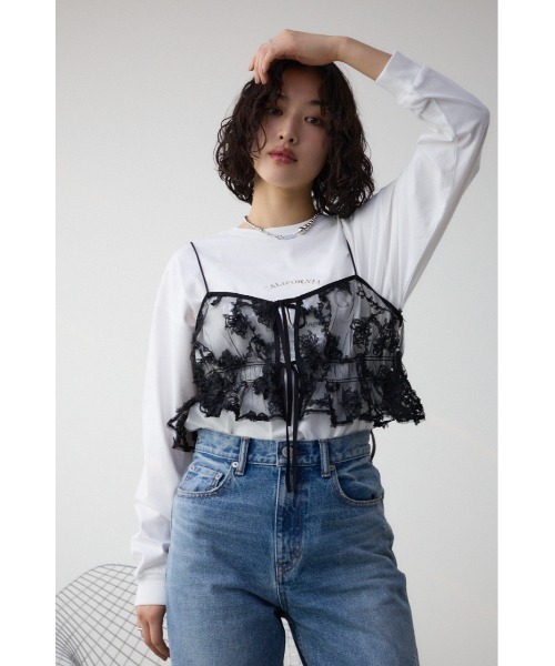 AZUL by moussy（アズールバイマウジー）の「シアーレースビスチェ（キャミソール・レディース・アイボリー/ブラック・FREE）」の15枚目の写真