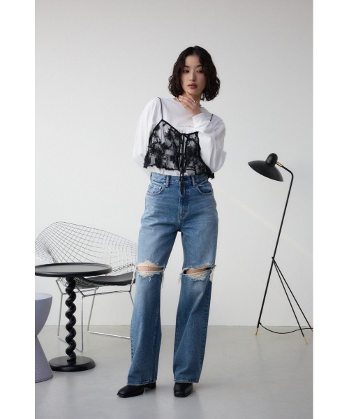 AZUL by moussy（アズールバイマウジー）の「シアーレースビスチェ（キャミソール・レディース・アイボリー/ブラック・FREE）」の16枚目の写真