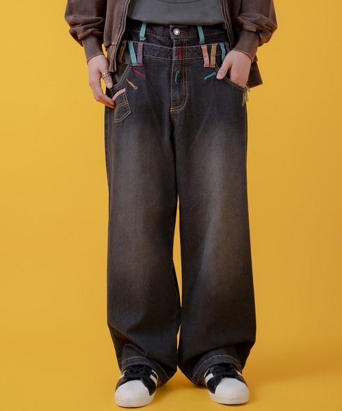 improves(インプローブス)の「ダブルウエスト バギー デニムパンツ(デニムパンツ・メンズ・ブラック/ブルー・LARGE/MEDIUM)」の1枚目の写真