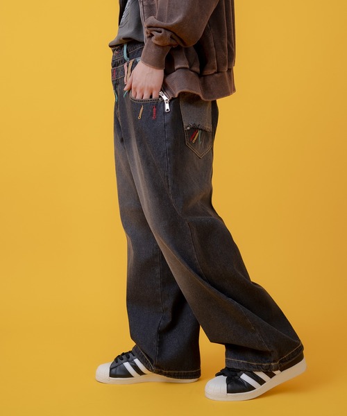 improves(インプローブス)の「ダブルウエスト バギー デニムパンツ(デニムパンツ・メンズ・ブラック/ブルー・LARGE/MEDIUM)」の5枚目の写真