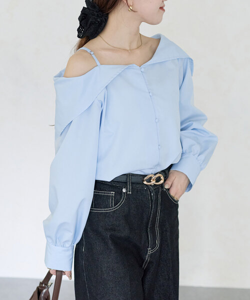 お買い物大好き machatt アシメカラーブラウス 小顔効果】アシメビッグカラーブラウス | La boutique BonBon(ラブ