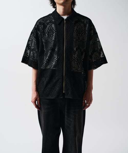 Lui's（ルイス）の「クロシェ編み半袖ZIPシャツ（シャツ/ブラウス