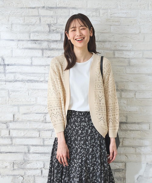 Honeys（ハニーズ）の「６分袖レース使いトップス（Tシャツ/カットソー・レディース・アイボリー/グレイッシュベージュ/サックスブルー/ブラック・L/LL/M/S）」の6枚目の写真