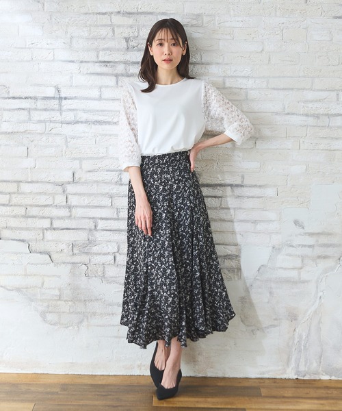 Honeys（ハニーズ）の「６分袖レース使いトップス（Tシャツ/カットソー・レディース・アイボリー/グレイッシュベージュ/サックスブルー/ブラック・L/LL/M/S）」の7枚目の写真