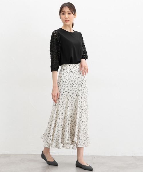 Honeys（ハニーズ）の「６分袖レース使いトップス（Tシャツ/カットソー・レディース・アイボリー/グレイッシュベージュ/サックスブルー/ブラック・L/LL/M/S）」の10枚目の写真