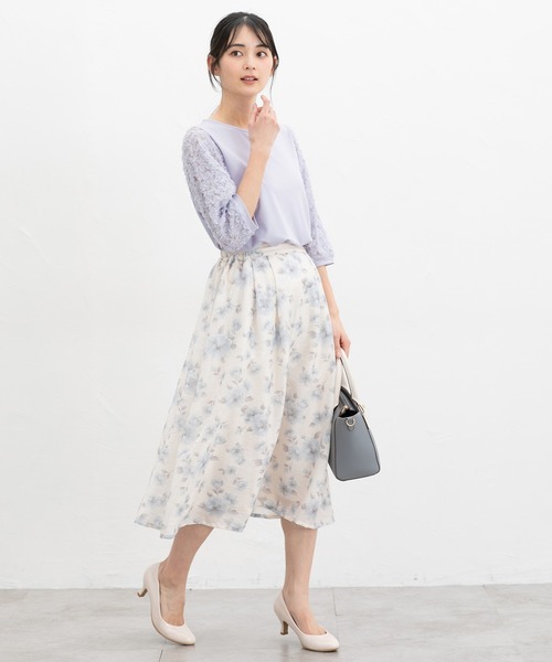 Honeys（ハニーズ）の「６分袖レース使いトップス（Tシャツ/カットソー・レディース・アイボリー/グレイッシュベージュ/サックスブルー/ブラック・L/LL/M/S）」の12枚目の写真