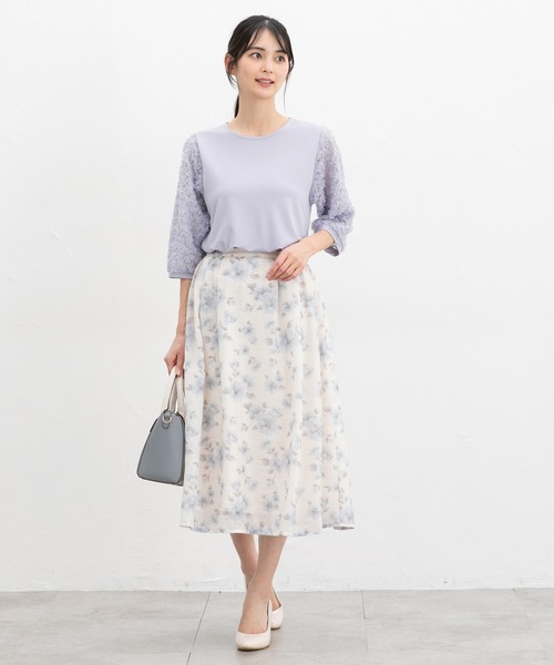 Honeys（ハニーズ）の「６分袖レース使いトップス（Tシャツ/カットソー・レディース・アイボリー/グレイッシュベージュ/サックスブルー/ブラック・L/LL/M/S）」の13枚目の写真