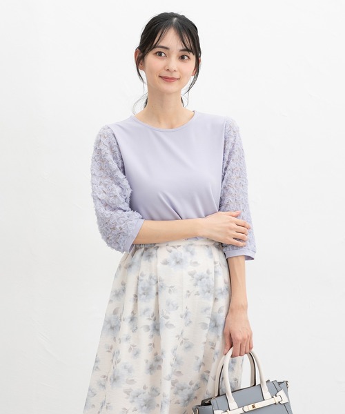 Honeys（ハニーズ）の「６分袖レース使いトップス（Tシャツ/カットソー・レディース・アイボリー/グレイッシュベージュ/サックスブルー/ブラック・L/LL/M/S）」の15枚目の写真