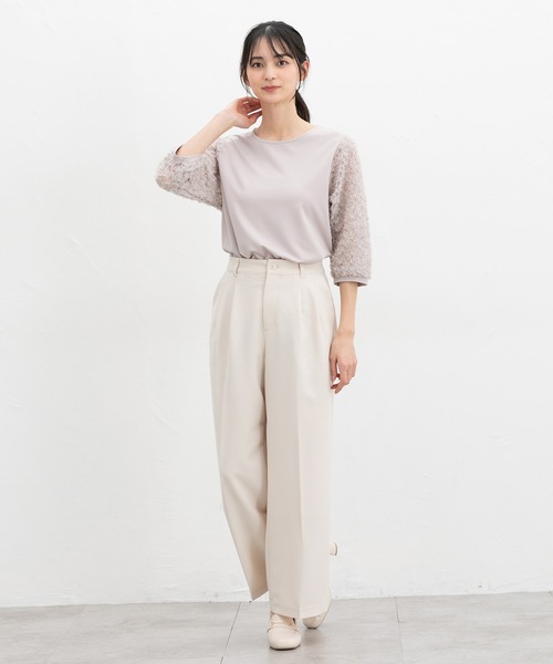 Honeys（ハニーズ）の「６分袖レース使いトップス（Tシャツ/カットソー・レディース・アイボリー/グレイッシュベージュ/サックスブルー/ブラック・L/LL/M/S）」の17枚目の写真