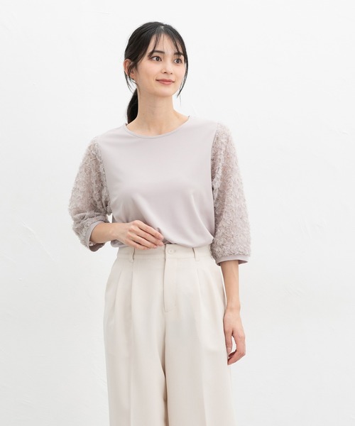 Honeys（ハニーズ）の「６分袖レース使いトップス（Tシャツ/カットソー・レディース・アイボリー/グレイッシュベージュ/サックスブルー/ブラック・L/LL/M/S）」の18枚目の写真