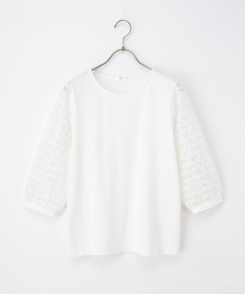 Honeys（ハニーズ）の「６分袖レース使いトップス（Tシャツ/カットソー・レディース・アイボリー/グレイッシュベージュ/サックスブルー/ブラック・L/LL/M/S）」の19枚目の写真