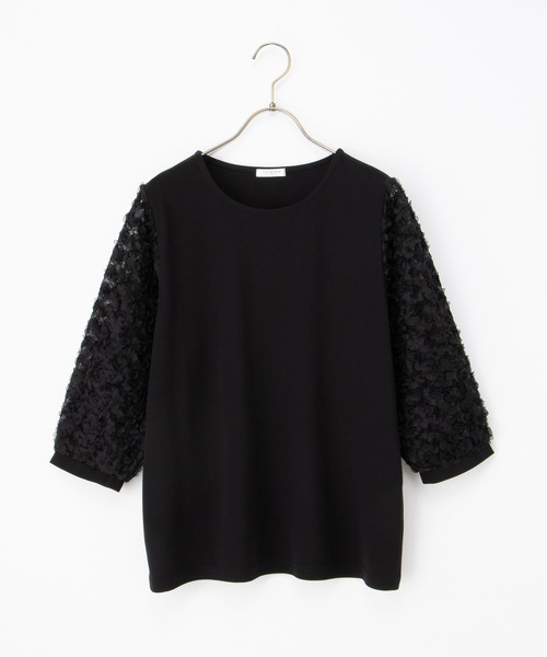 Honeys（ハニーズ）の「６分袖レース使いトップス（Tシャツ/カットソー・レディース・アイボリー/グレイッシュベージュ/サックスブルー/ブラック・L/LL/M/S）」の21枚目の写真