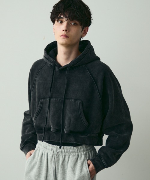 セール】Pigment dye short length double zip hoodie / ピグメント
