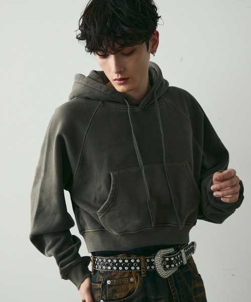セール】Pigment dye short length double zip hoodie / ピグメント