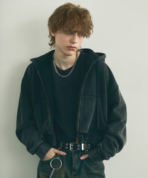 ピグメントダブルジップフーディー【短丈】 ADAMASTE パーカー double zip short hoodie - ダブルジップショート