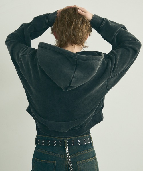 トップス double zip short hoodie Shoowtime パーカー Pigment dye short length double zip