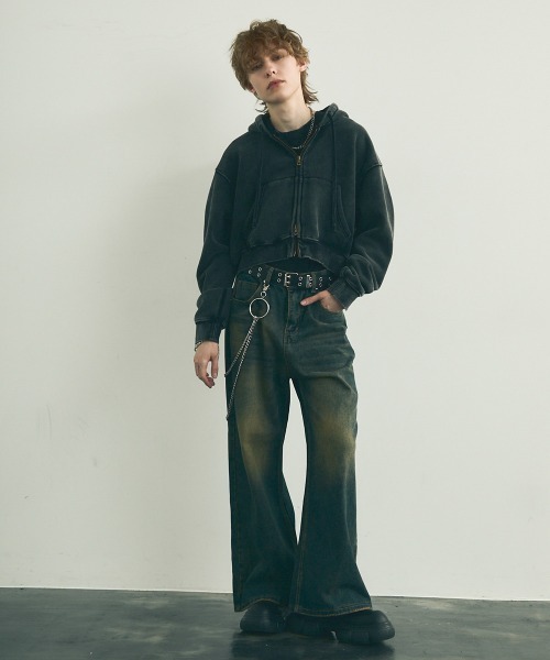 Shoowtime(ショウタイム)の「Pigment dye short length double zip hoodie / ピグメントダイショート丈ダブルジップパーカー(パーカー・メンズ・ブラック系/カーキ系/カーキブラウン/グレー系/グリーン系その他/グレー系その他/ブラウン系その他/ブラック系その他・SMALL/MEDIUM/LARGE/X-LARGE)」の20枚目の写真