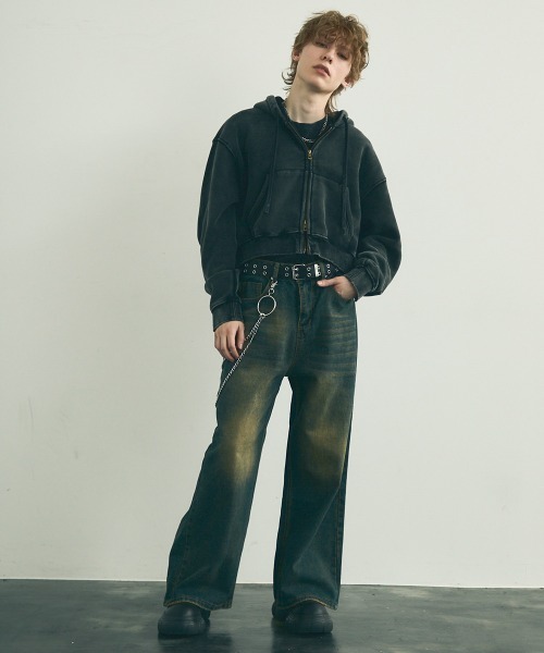 Shoowtime(ショウタイム)の「Pigment dye short length double zip hoodie / ピグメントダイショート丈ダブルジップパーカー(パーカー・メンズ・ブラック系/カーキ系/カーキブラウン/グレー系/グリーン系その他/グレー系その他/ブラウン系その他/ブラック系その他・SMALL/MEDIUM/LARGE/X-LARGE)」の21枚目の写真