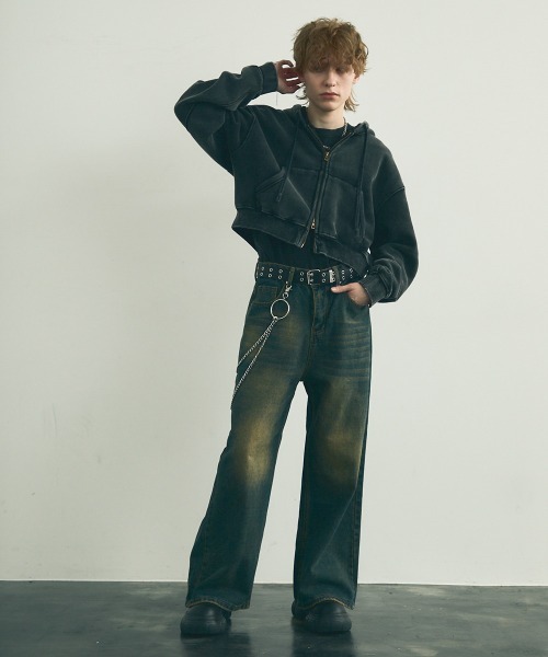 トップス double zip short hoodie Shoowtime（ショウタイム）の「Pigment dye short length double