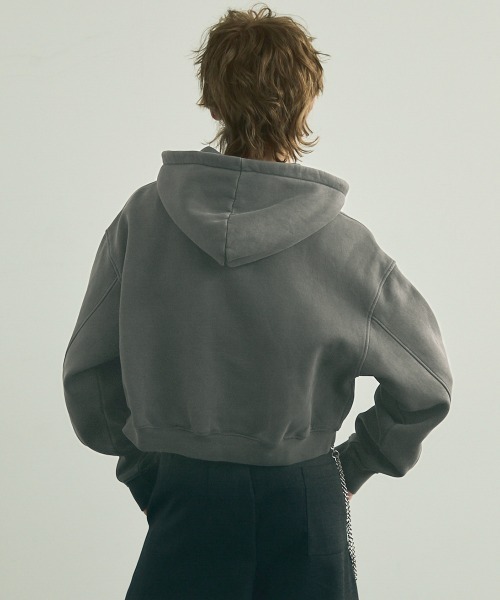 トップス double zip short hoodie Shoowtime パーカー Pigment dye short length double zip