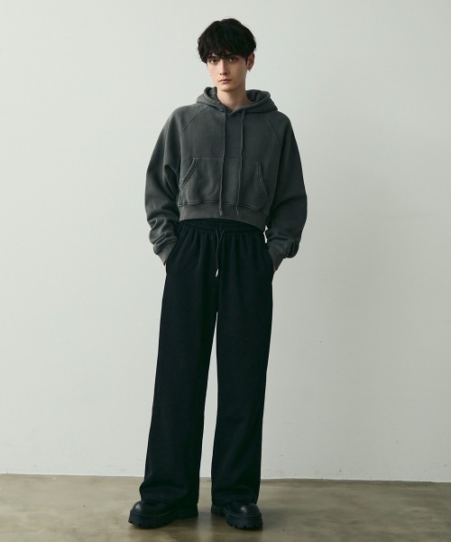 セール】Pigment dye short length double zip hoodie
