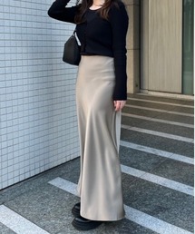 Reurie' | セミフレアサテンスカート(ayaka select) / ロング丈 Aライン きれいめ レディライク シンプル ベーシック オフィスカジュアル(スカート)