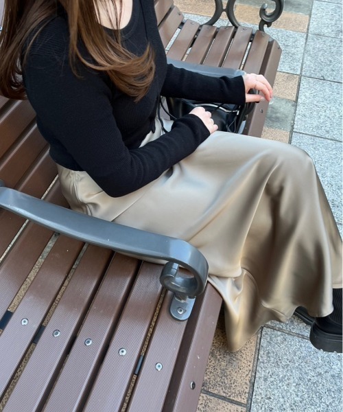 Reurie'(レウリィ)の「セミフレアサテンスカート(ayaka select) / ロング丈 Aライン きれいめ レディライク シンプル ベーシック オフィスカジュアル(スカート・レディース・ベージュ/ブラック・FREE)」の6枚目の写真