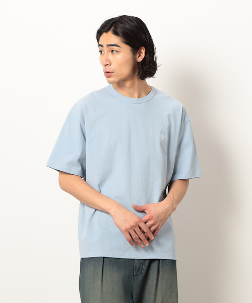 Purple&Yellow（パープルアンドイエロー）の「ワンポイントハート刺繍 半袖Ｔシャツ（Tシャツ/カットソー・メンズ・ブラック/ネイビー/ホワイト/サックスブルー・MEDIUM/SMALL/LARGE）」の4枚目の写真