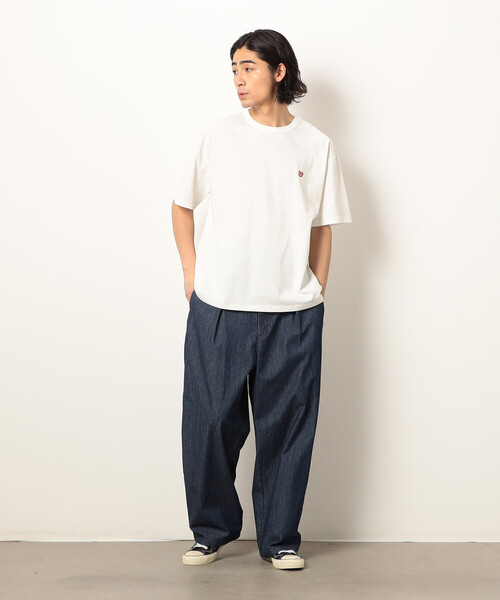 Purple&Yellow（パープルアンドイエロー）の「ワンポイントハート刺繍 半袖Ｔシャツ（Tシャツ/カットソー・メンズ・ブラック/ネイビー/ホワイト/サックスブルー・MEDIUM/SMALL/LARGE）」の6枚目の写真