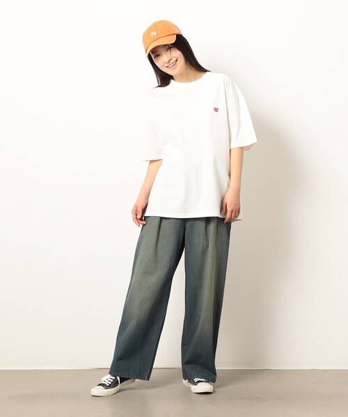 Purple&Yellow（パープルアンドイエロー）の「ワンポイントハート刺繍 半袖Ｔシャツ（Tシャツ/カットソー・メンズ・ブラック/ネイビー/ホワイト/サックスブルー・MEDIUM/SMALL/LARGE）」の10枚目の写真