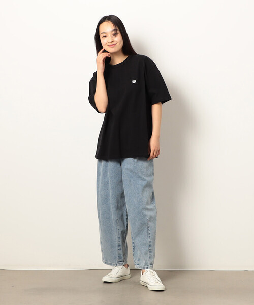 Purple&Yellow（パープルアンドイエロー）の「ワンポイントハート刺繍 半袖Ｔシャツ（Tシャツ/カットソー・メンズ・ブラック/ネイビー/ホワイト/サックスブルー・MEDIUM/SMALL/LARGE）」の18枚目の写真