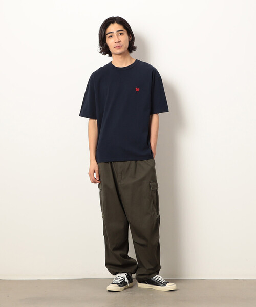 Purple&Yellow（パープルアンドイエロー）の「ワンポイントハート刺繍 半袖Ｔシャツ（Tシャツ/カットソー・メンズ・ブラック/ネイビー/ホワイト/サックスブルー・MEDIUM/SMALL/LARGE）」の21枚目の写真