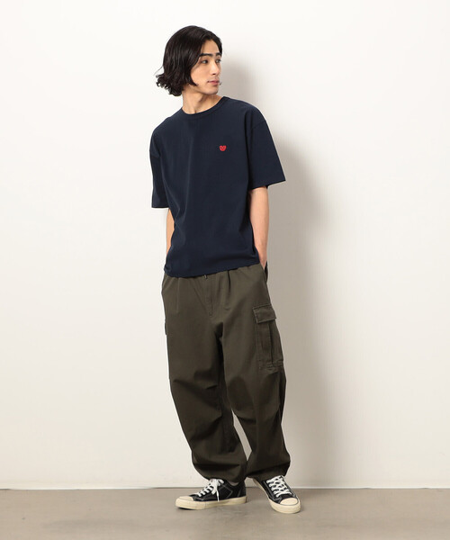 Purple&Yellow（パープルアンドイエロー）の「ワンポイントハート刺繍 半袖Ｔシャツ（Tシャツ/カットソー・メンズ・ブラック/ネイビー/ホワイト/サックスブルー・MEDIUM/SMALL/LARGE）」の22枚目の写真