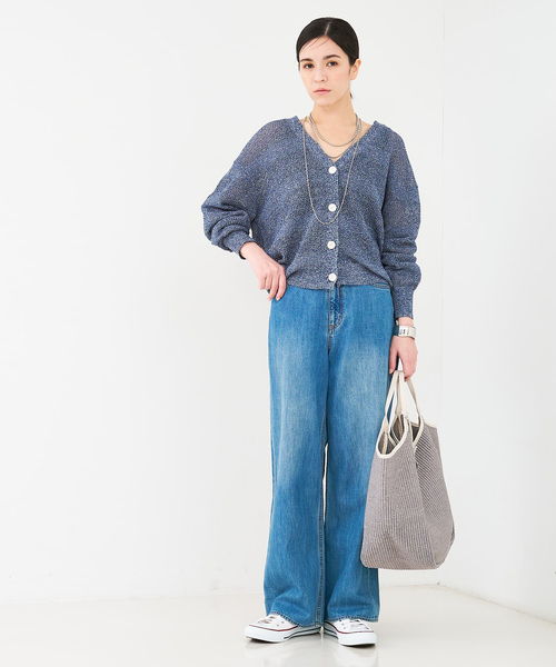 marco masi(マルコマージ)の「【MARCO MASI】【別注】 レザーハンドル ラフィア トートバッグL(かごバッグ・レディース・ライトグレー/ブラック・L)」の11枚目の写真