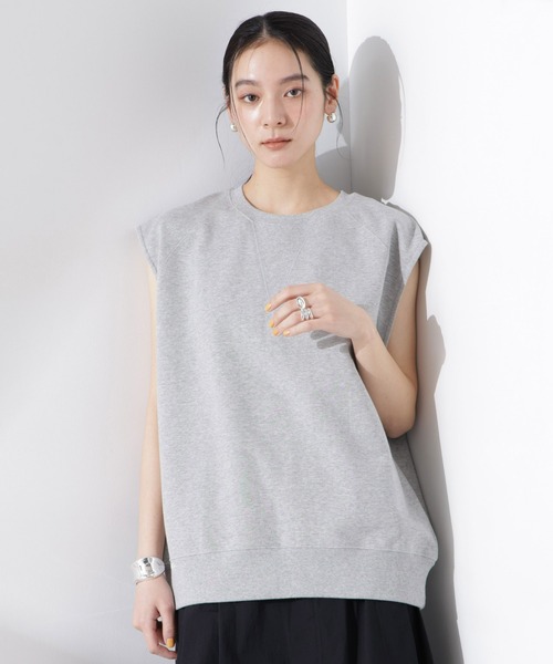 NANO universe（ナノユニバース）の「ノースリーブスウェットトップス（Tシャツ/カットソー・レディース・アイボリー/ブラック/グレー・FREE）」の4枚目の写真
