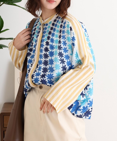 キルキー　ブラウス　シャツ　フローイング　フラワー　花柄　グリーン　個性的 kilki ブラウス シャツ KILKI / キルキー びわ柄 プリント
