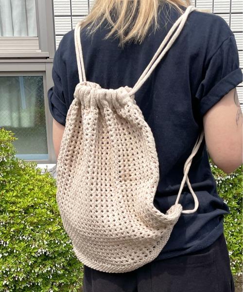 HIKA（ヒカ）の「【HIKA】コットンメッシュナップサック（バックパック/リュック・レディース・カーキ/ベージュ/その他/ブラウン/ブラック/その他1/ホワイト・FREE）」の5枚目の写真