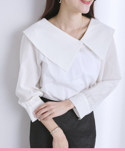 La boutique BonBon(ラブティックボンボン)の「【大人っぽビックカラー】アシメビッグカラーブラウス(シャツ/ブラウス・レディース・ホワイト/ブルー系その他/ブラック・FREE)」の7枚目の写真