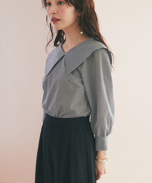 La boutique BonBon(ラブティックボンボン)の「【大人っぽビックカラー】アシメビッグカラーブラウス(シャツ/ブラウス・レディース・ホワイト/ブルー系その他/ブラック・FREE)」の15枚目の写真