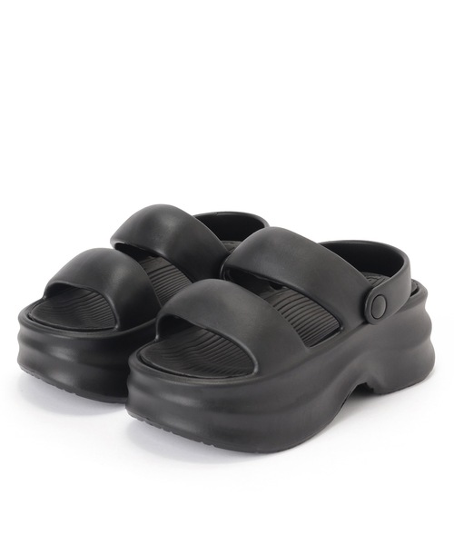 ブラック 厚底サンダル ストラップ付き 楽天市場】サンダル レディース