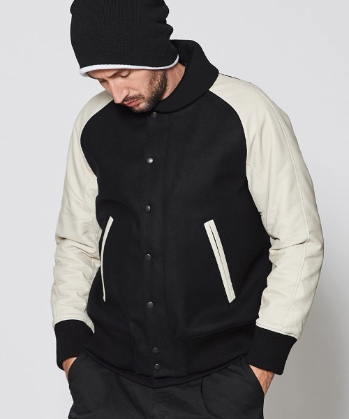 ACANTHUS（アカンサス）の「mj10689-Studium Jacket スタジアムジャケット（スタジャン・メンズ・ネイビー×ホワイト/ブラック×ホワイト/ブラック・S/M/L/XL）」の6枚目の写真