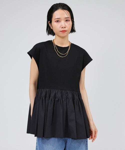 BABYLONE（バビロン）の「ドッキングペプラムプルオーバー（Tシャツ/カットソー・レディース・ブラック/ホワイト・フリー）」の2枚目の写真