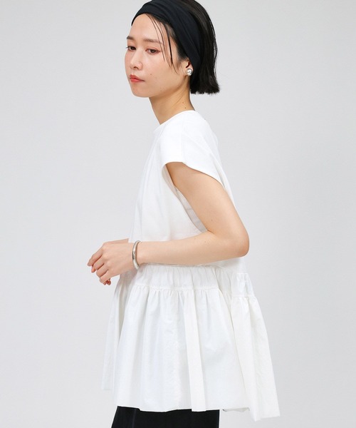 BABYLONE（バビロン）の「ドッキングペプラムプルオーバー（Tシャツ/カットソー・レディース・ブラック/ホワイト・フリー）」の6枚目の写真