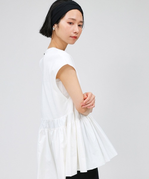 BABYLONE（バビロン）の「ドッキングペプラムプルオーバー（Tシャツ/カットソー・レディース・ブラック/ホワイト・フリー）」の7枚目の写真