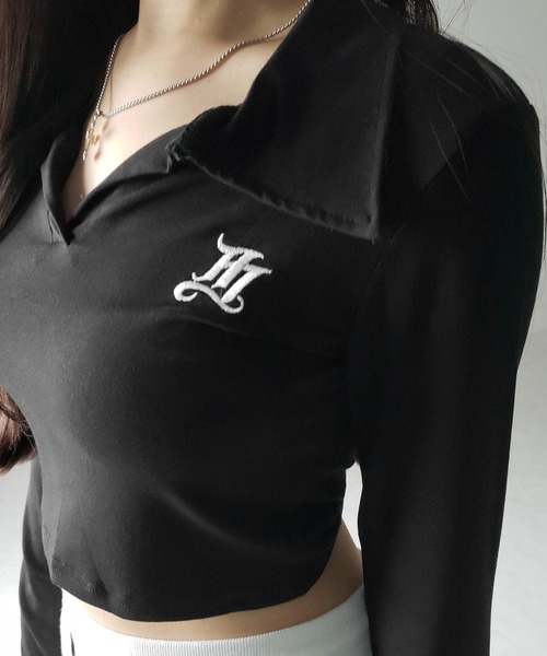 me+em select(ミームセレクト)の「【 2color 】M LOGO スキッパーショートTシャツ / M LOGO skipper neck short T-shirt(Tシャツ/カットソー・レディース・ブラック/ホワイト・FREE)」の12枚目の写真