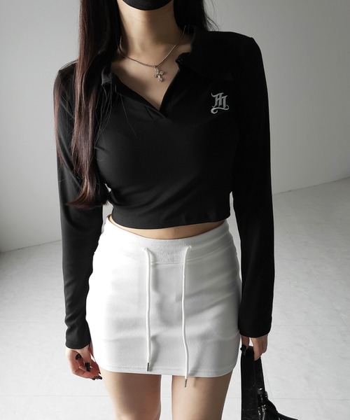 me+em select(ミームセレクト)の「【 2color 】M LOGO スキッパーショートTシャツ / M LOGO skipper neck short T-shirt(Tシャツ/カットソー・レディース・ブラック/ホワイト・FREE)」の17枚目の写真